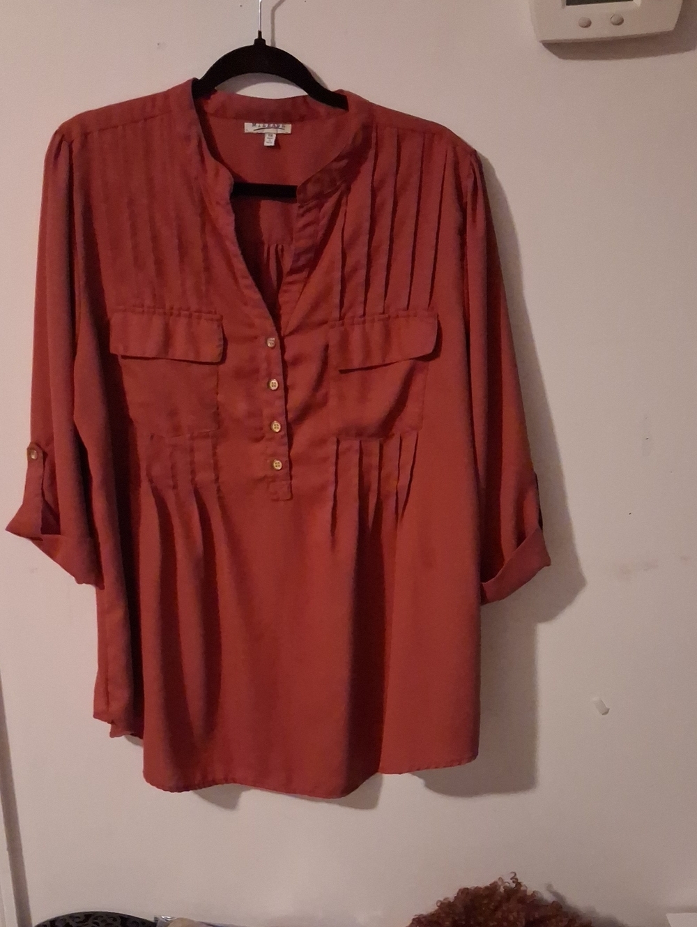 Women's Pintuck Button-Front Tunic in Rust